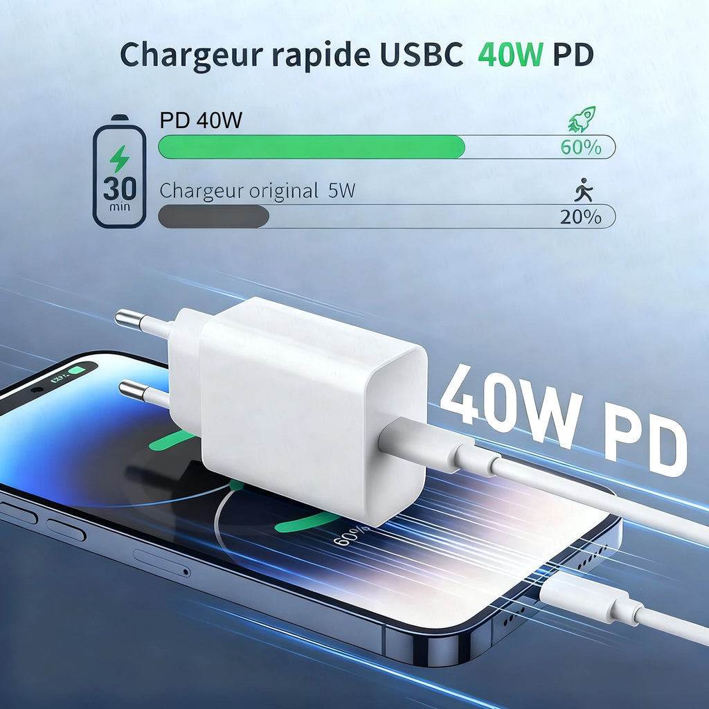 PD 40W Charger USB C Fast Charging Cable For iPhone 17 16 15