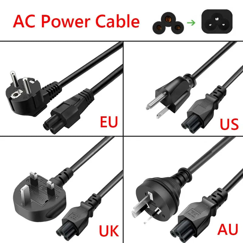 1.5m 3 Prong AC Power Cable EU US AU UK To C5 3 Pin Plug Con