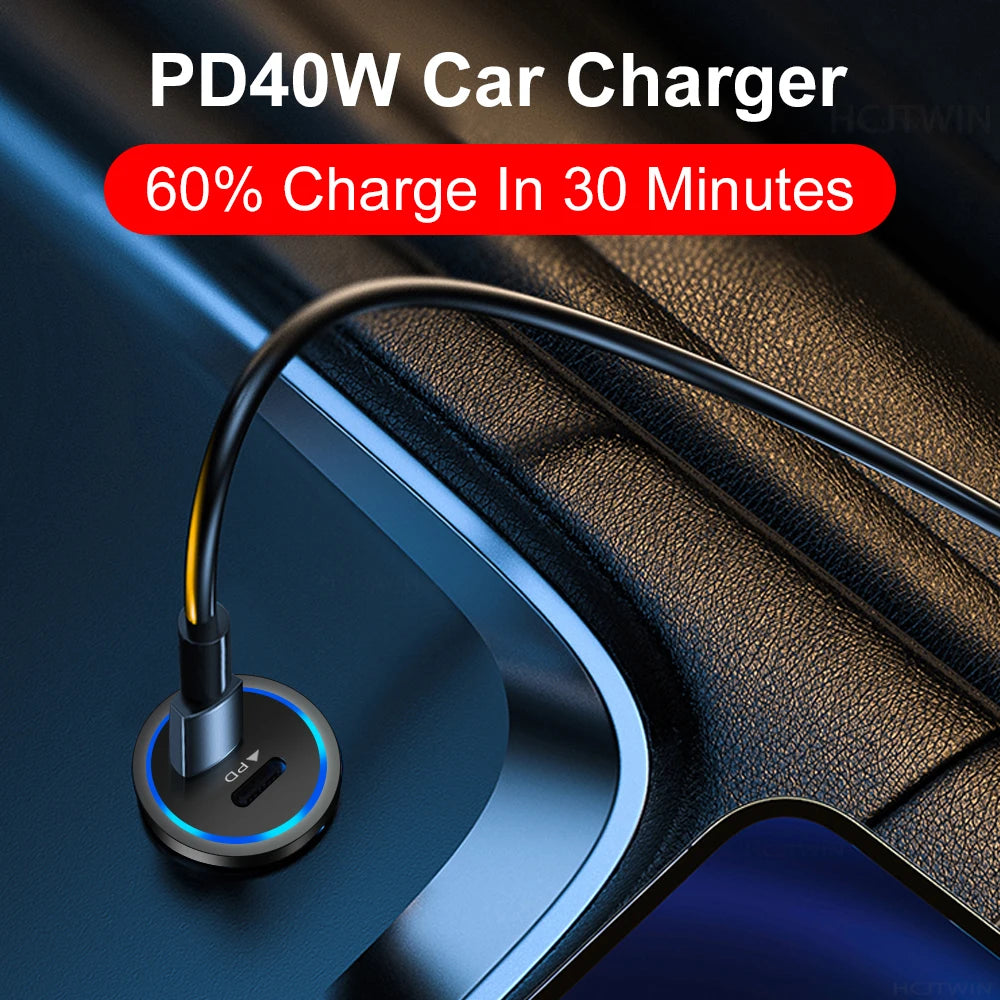 68W Dual USB Type C Car Charger Metal Auto PD Charger Adapte
