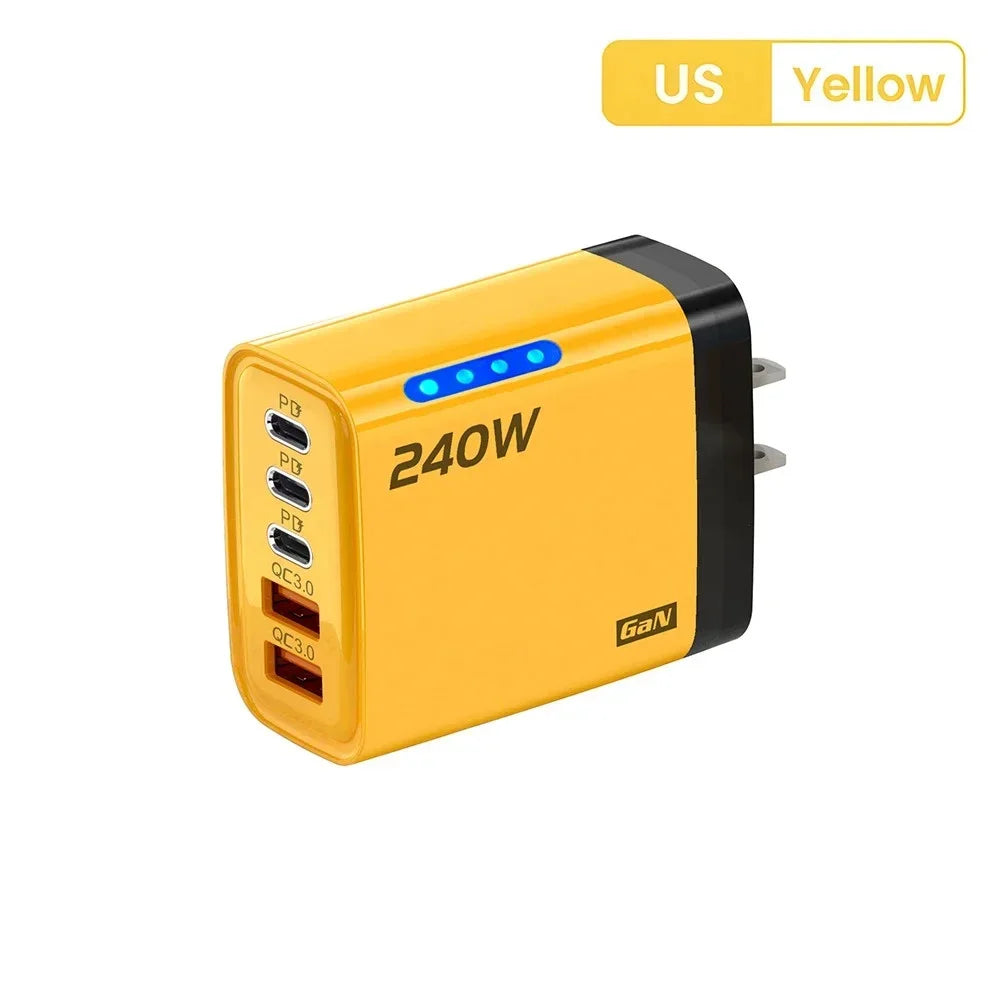 5 Ports USB PD Charger 240W Type C Quick Charge Phone Chargers USB Fast Charging Adapter For iPhone 16 Samsung Xiaomi Huawei