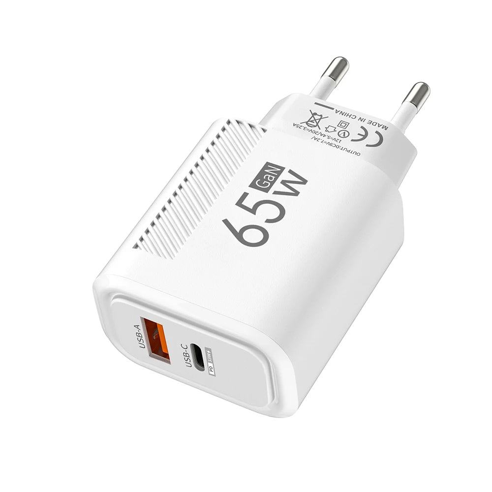 65W GaN USB Charger PD QC3.0 EU/US Plug Wall Charger Adapter For iPhone Samsung Xiaomi Phone Type C Fast Charging Power Adapter