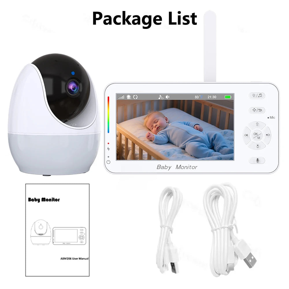 1080P HD WiFi Baby Monitor Phone APP Remote View 4.3 Nanny Night Light VOX HD Night Vision Lullabies Temperature Monitor Camera