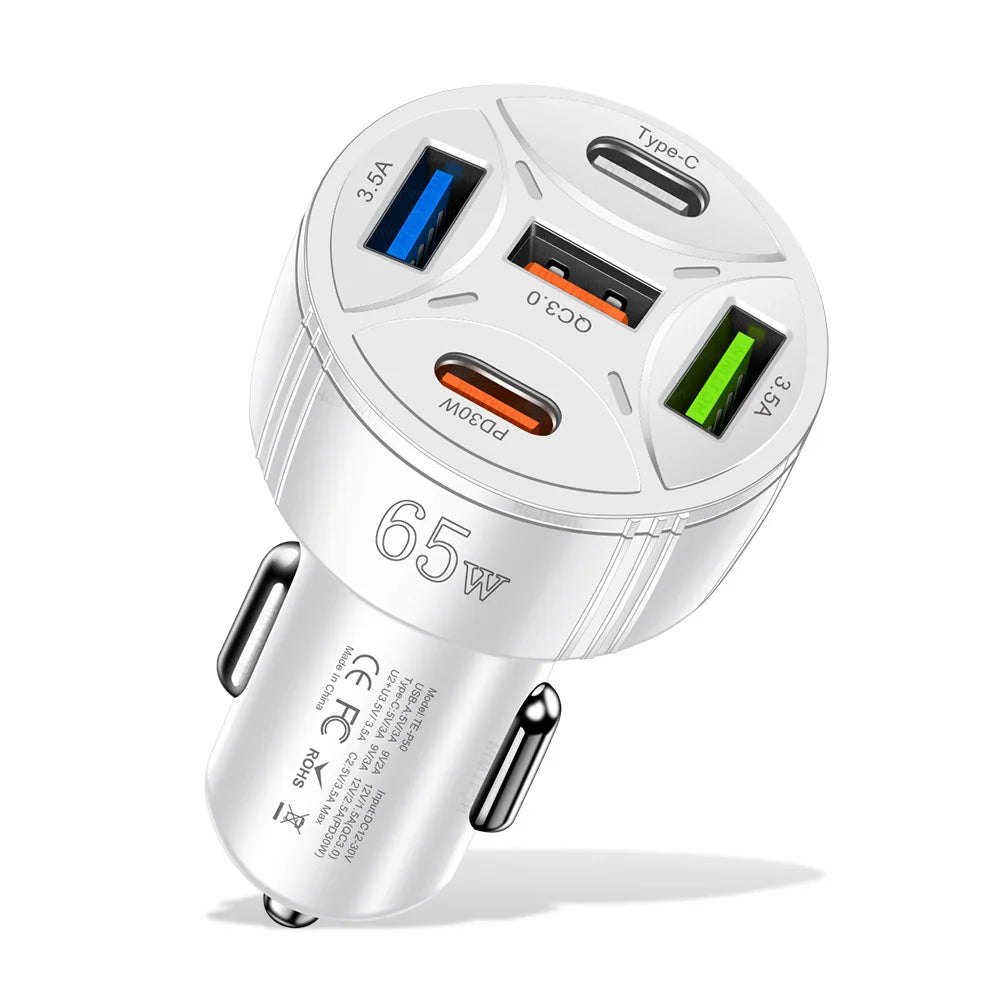 5 Port 65W USB Car Chargers Type C Car Charger Fast Charging PD QC3.0 Phone Charger in Car Cigarette Lighter Flash Charge