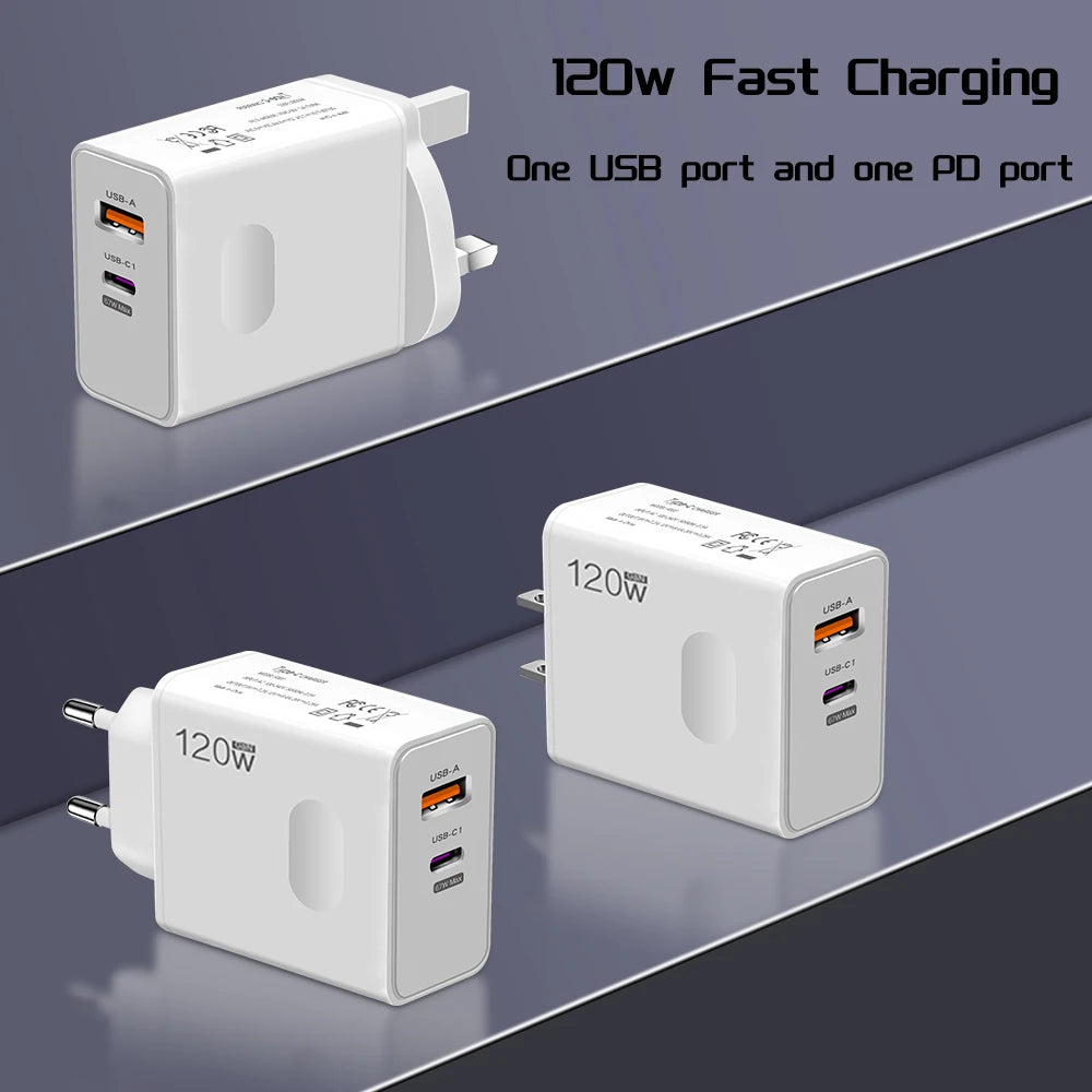 120W Fast Charger USB Type C PD Cable Fast Charging Quick Ch
