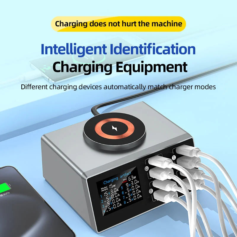 140W Smart Quick Charger 8-Port USB Charging Station for Mul