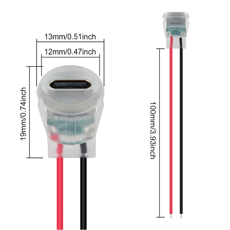 5/10pcs Type-C Female 2P Wire Connector Extension Pigtail Ca