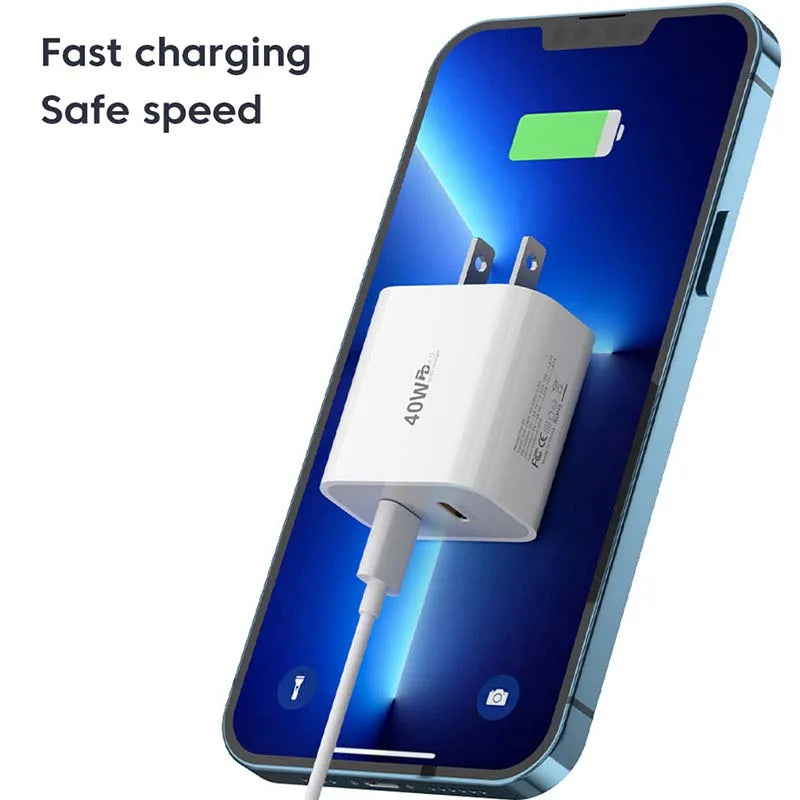 40W Fast Charger Type C Dual Port PD Fast Charging Charger A