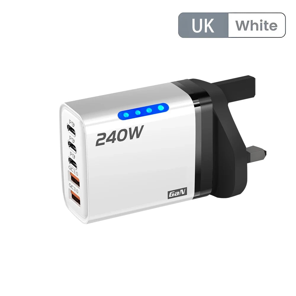 5 Ports USB PD Charger 240W Type C Quick Charge Phone Chargers USB Fast Charging Adapter For iPhone 16 Samsung Xiaomi Huawei