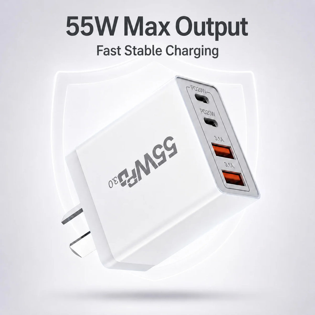 AU Plug 55W USB C Fast Charger 4 Port PD20W QC3.0 Wall Charg