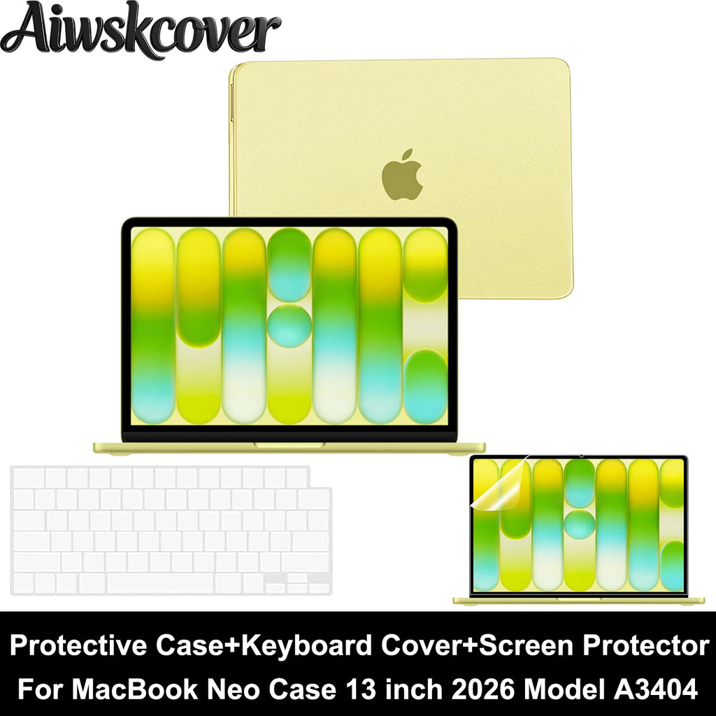 2/3/4pcs For MacBook Neo Case 13 inch 2026 A3404 Protective Case & Keyboard Cover & Screen Film & Dust Plug Laptop Accessories