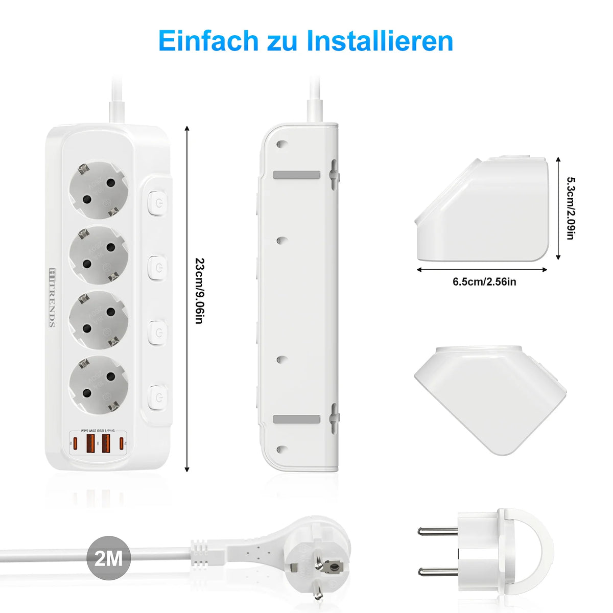Eu Plug Multi-Function Power Board 2 USB-A and 2 USB-C Fast 
