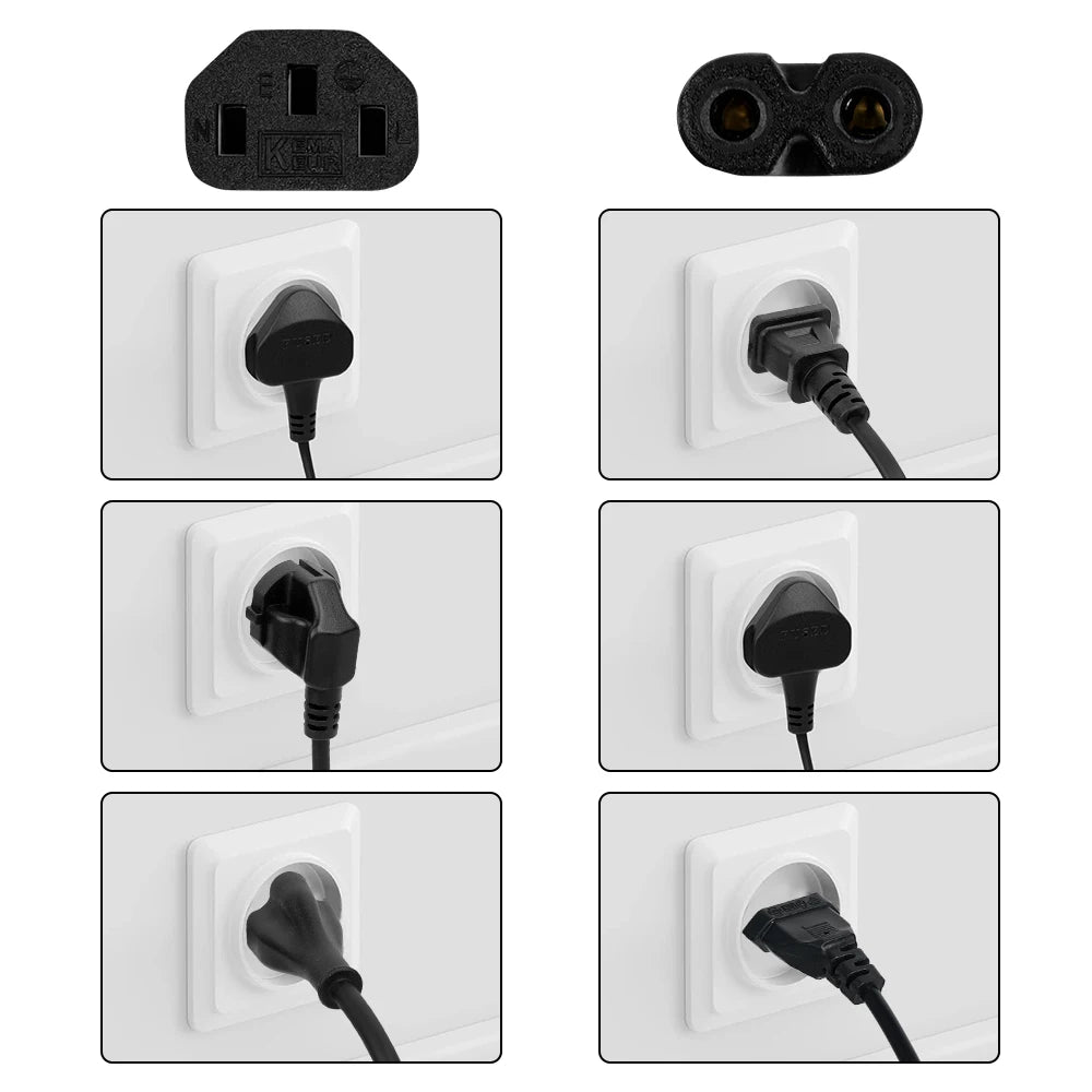 3 Pin/Figure 8 AC 110V-220V Pure Copper Power Cord EU US Eur