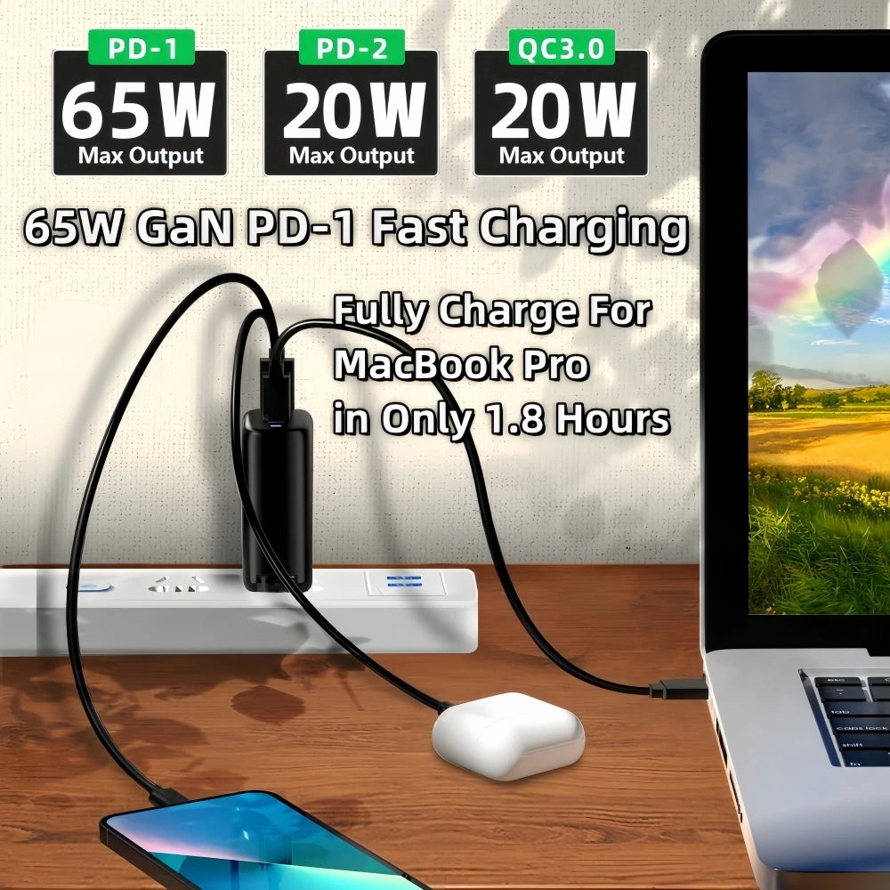 Real 85W GaN Type C Charger USB QC3.0 For Laptop Ipad PPS PD