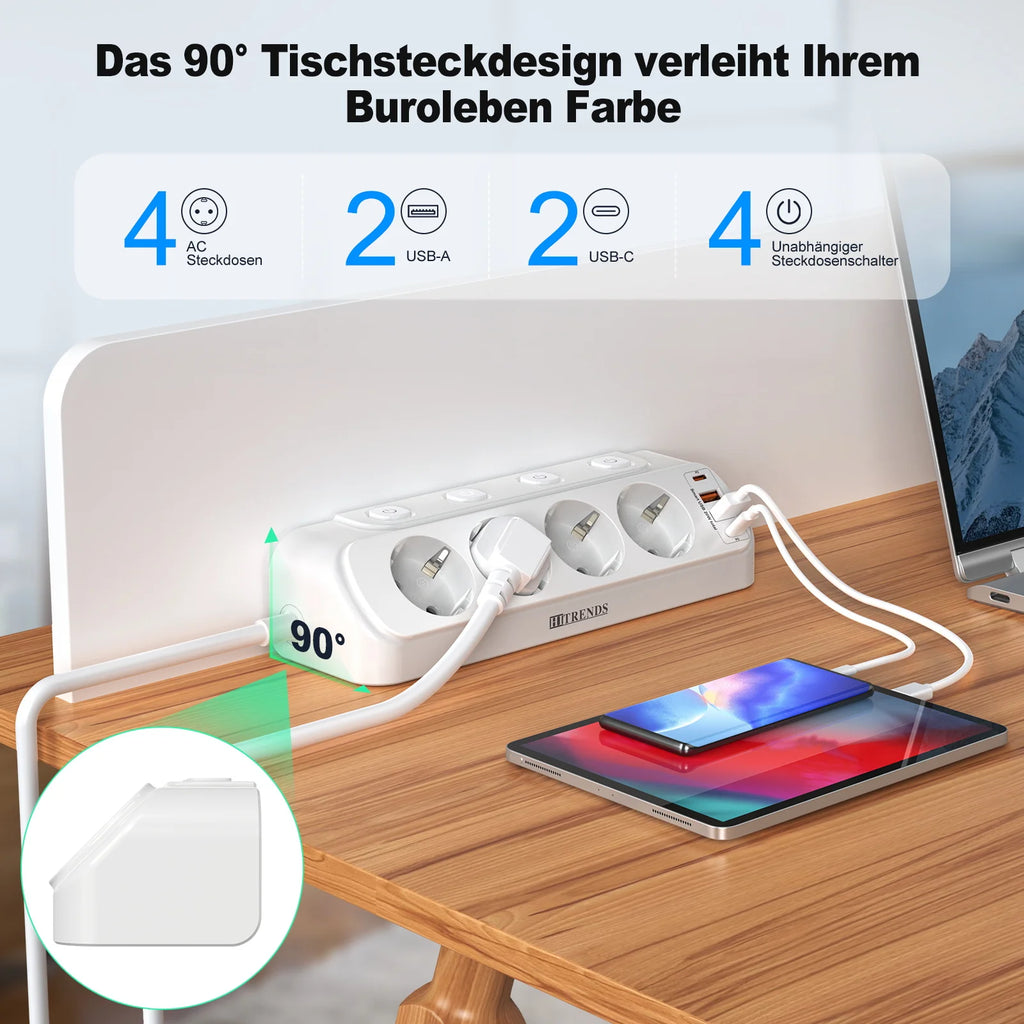 Eu Plug Multi-Function Power Board 2 USB-A and 2 USB-C Fast 