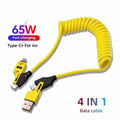 65W Spring Short Data Cable 6A USB Type C 4 in 1 Spring Tele