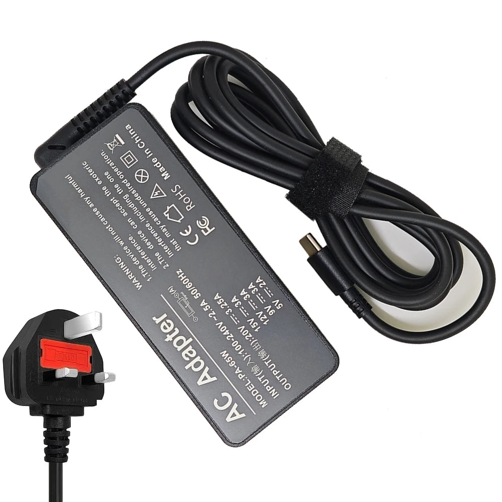 20V 3.25A 65W USB Type-C AC Laptop Power Adapter Charger For Lenovo Thinkpad X1 Carbon Yoga X270 X280 T580 P51 P52s E480 E470