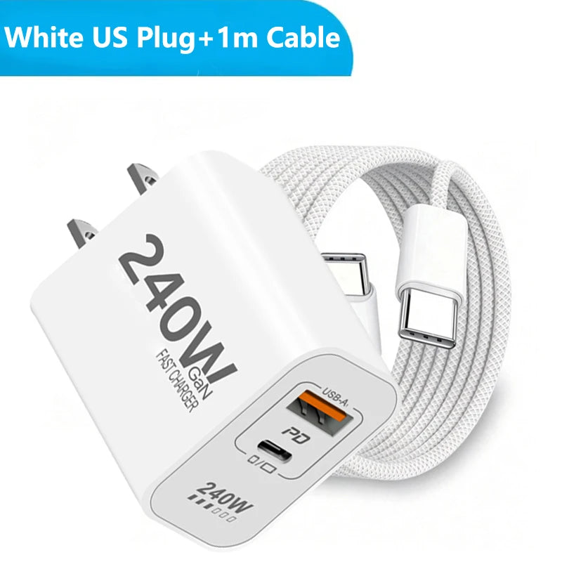 Lenovo 240W GaN PD USB C Charger Fast Charging For iPhone 17 16 15 14 Pro Max Phone PD 3.0 QC 3.0 USB Type C For Xiaomi iPad