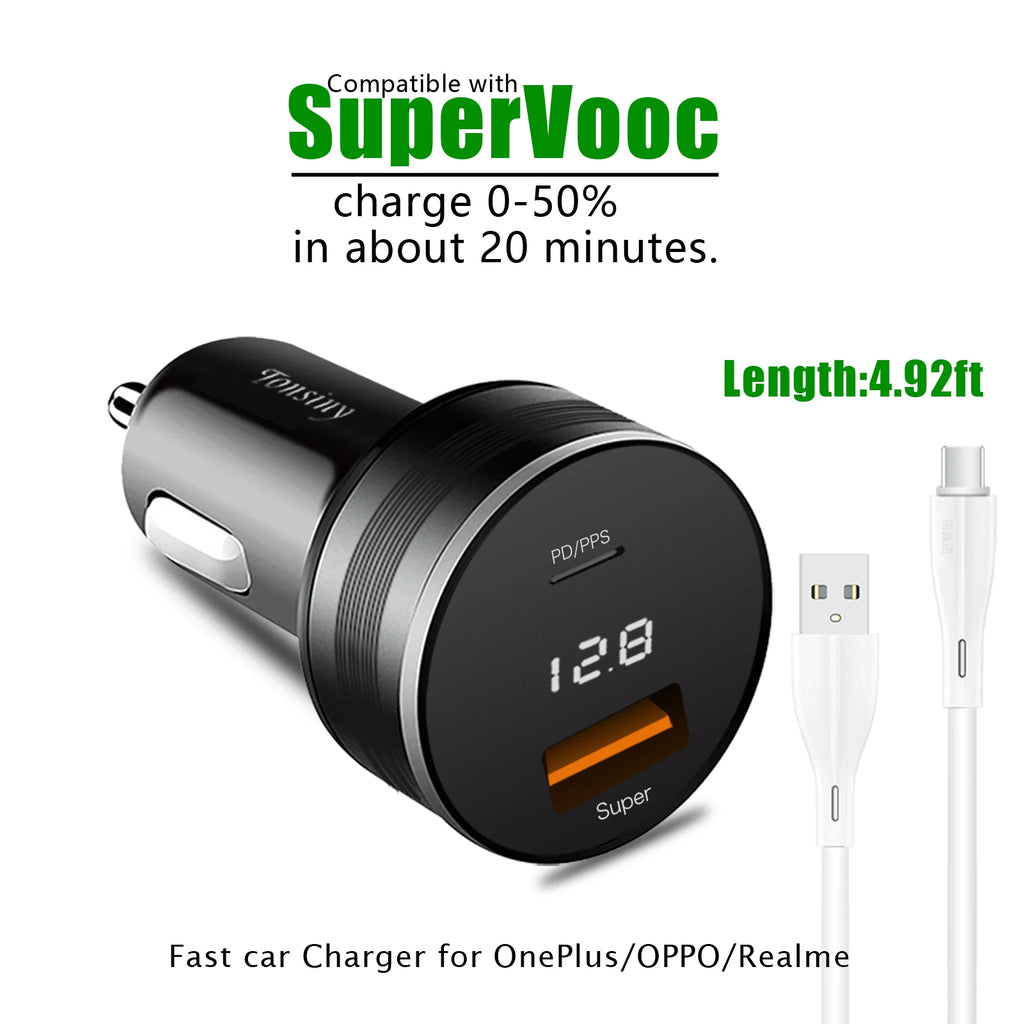 2 port Car Charger for OPPO Find X5/Reno8 80W/65W Warp car adapter for OnePlus11 LED Cigarette Lighter Adapter for Realme
