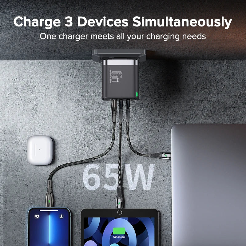 QOOVI 65W GaN Charger USB Type C Fast Charging Quick Charge 