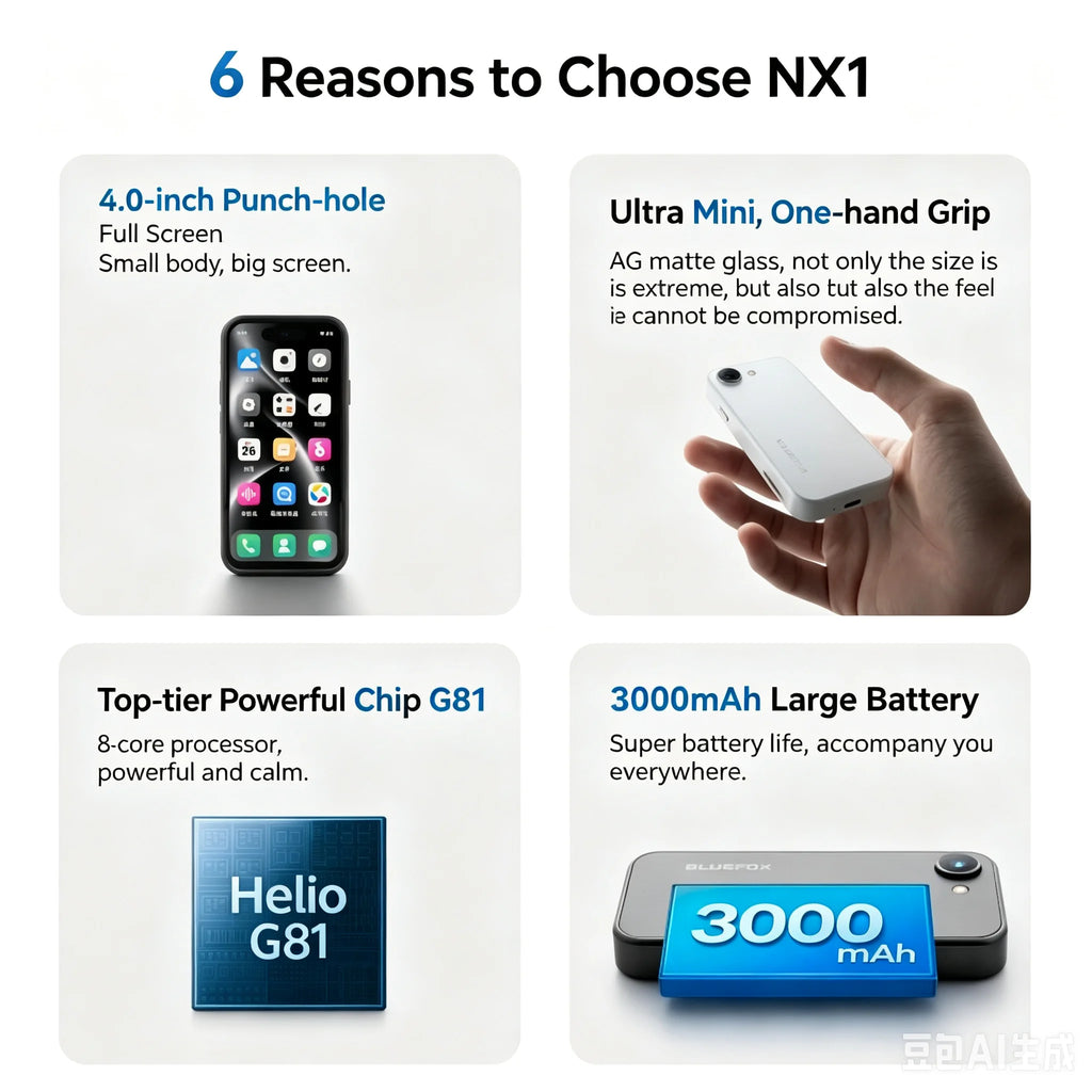 Bluefox NX1 Mini Smartphone Android 15 4.0 Display Dual SIM 