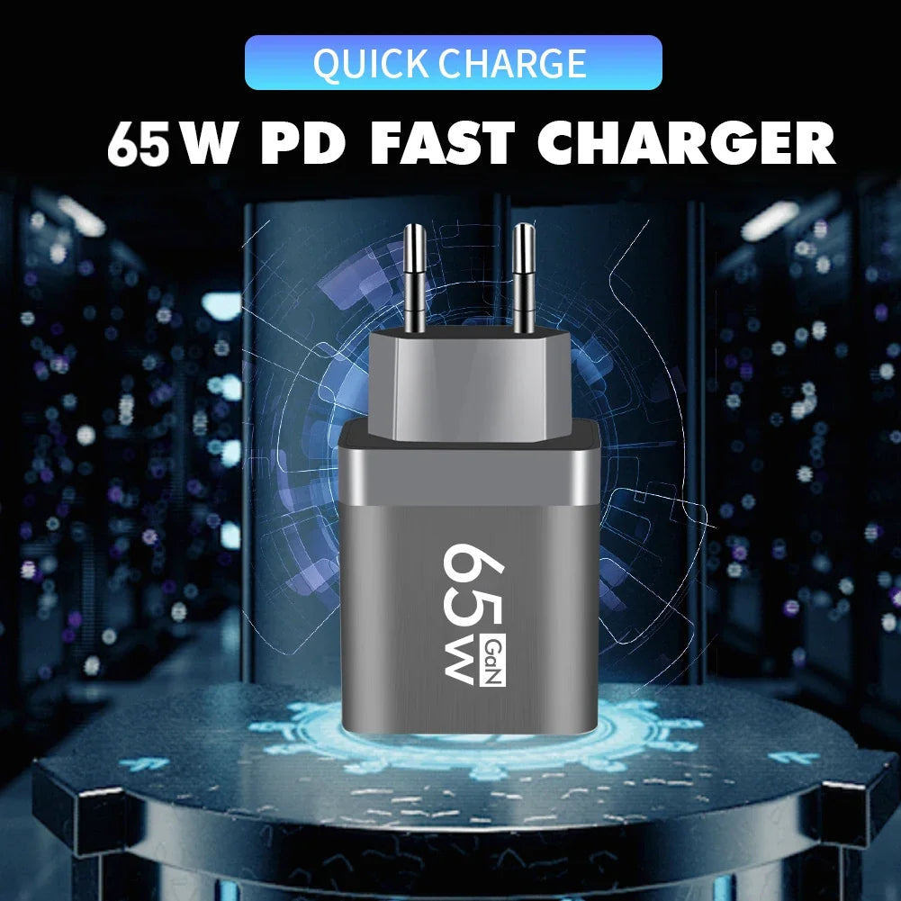 65W Type C USB GaN Charger US/EU Plug Quick Charge For iPhon