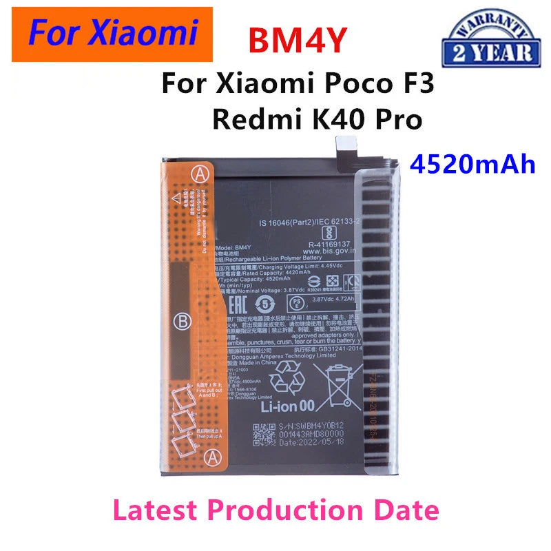 100% Orginal BM4Y 4520mAh Battery For Xiaomi Poco F3 /Redmi 