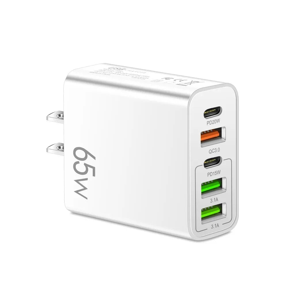 USB Type C Charger Total 65W PD Fast Charging Phone Charger Wall Adapter For iPhone 15 Samsung Xiaomi 5 Ports USB Quick Charger