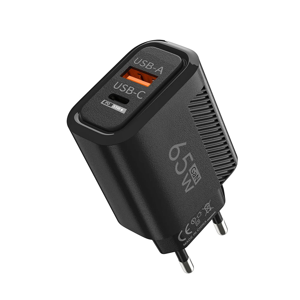GaN 65W Dual Ports Charger 2 In 1 EU/US Plug USB Type C QC3.0 Charger Fast Charging Wall Charger Quick Charging Power Adapters