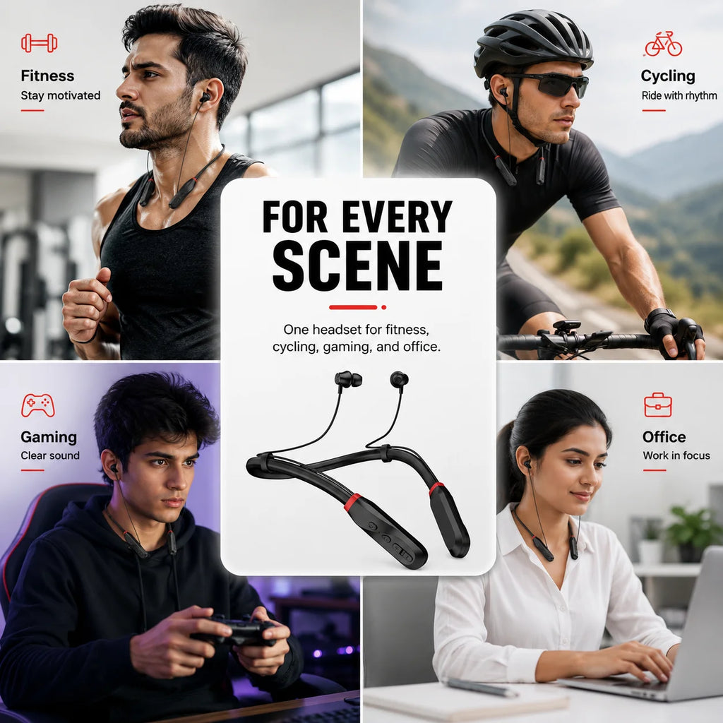 Bluetooth 5.4 Neckband Wireless Earbuds with Mic 100H Standb