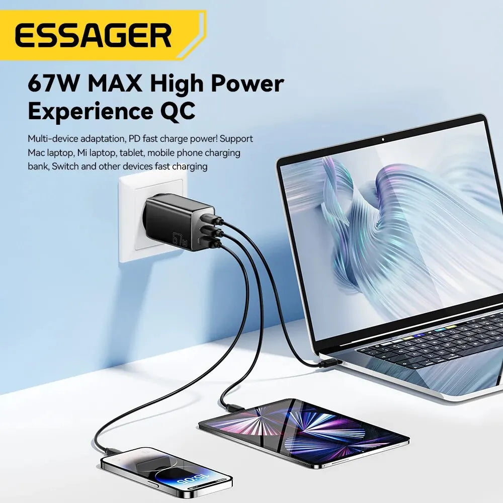 Essager 67W GaN USB Type C Charger For Laptop 45W 25W PD QC 