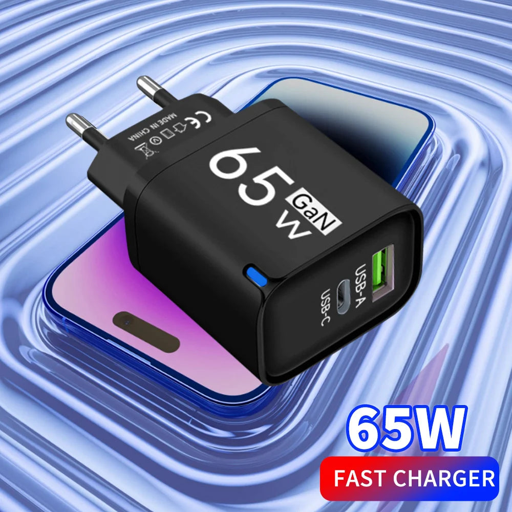 PD 65W USB Fast Charging 2 In 1 Charger Type C Quick Charge 