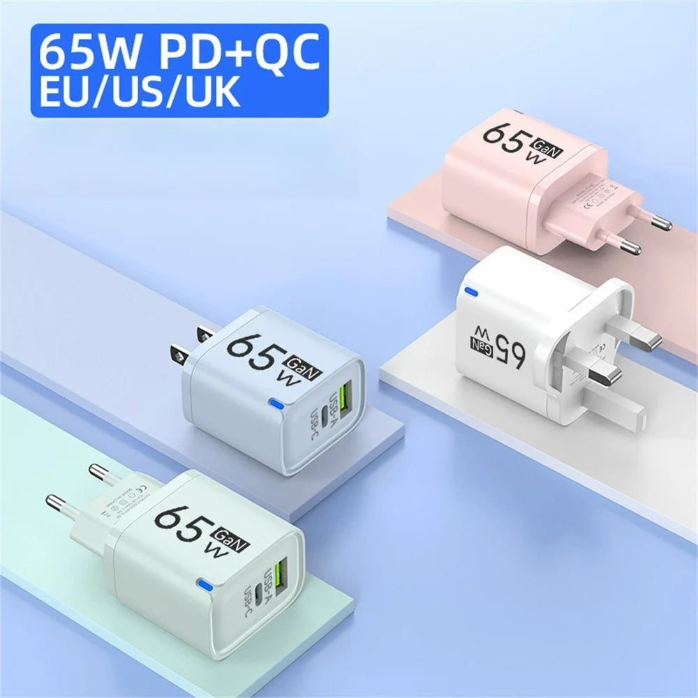 65W GaN USB Charger Type C Fast Charging Mobile Phone Travel
