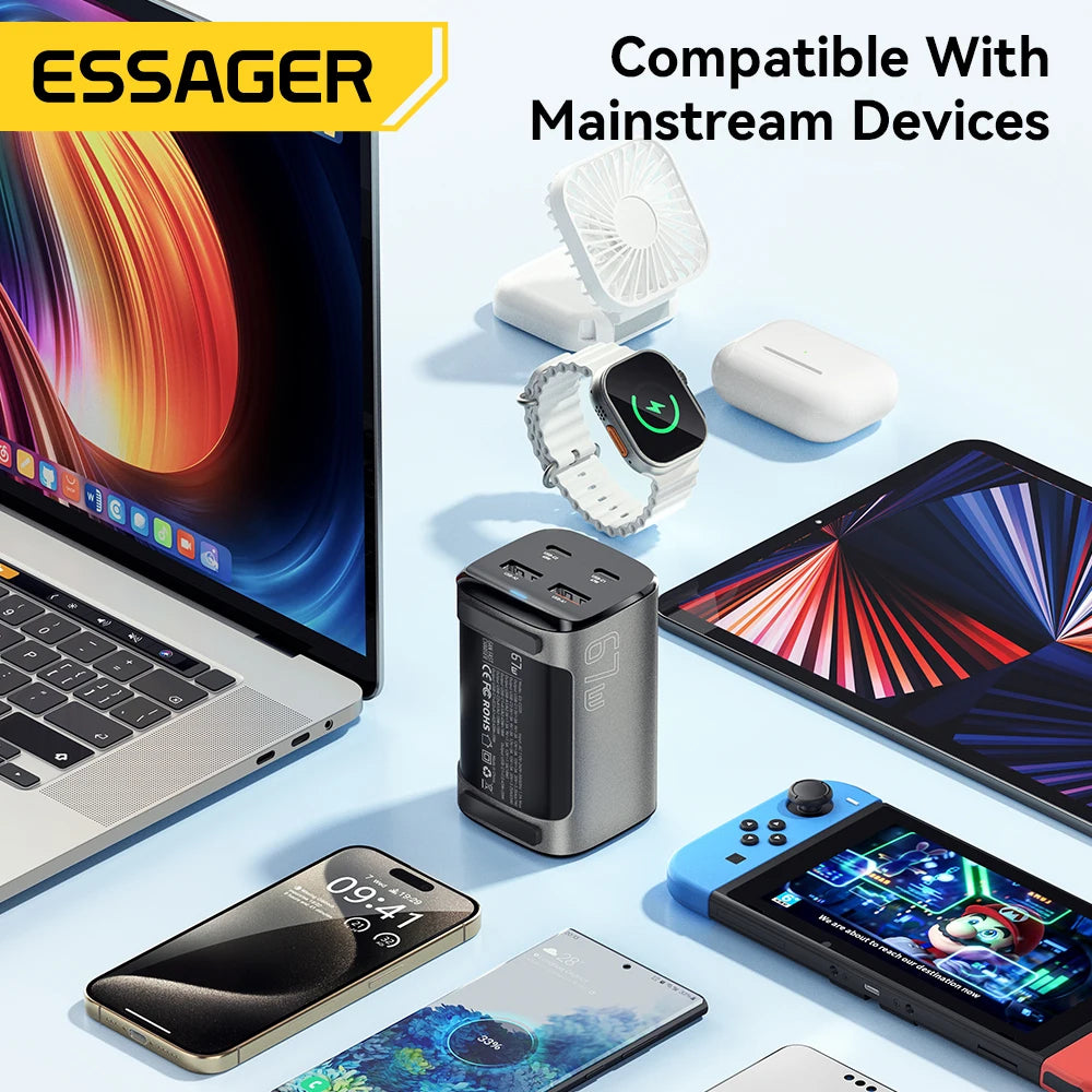Essager 67W USB C GaN Charger Desktop Quick Charge 4.0 QC 3.
