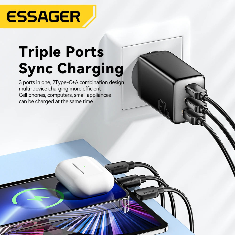 Essager 67W GaN USB Type C Charger PPS 65W Fast Charge For S