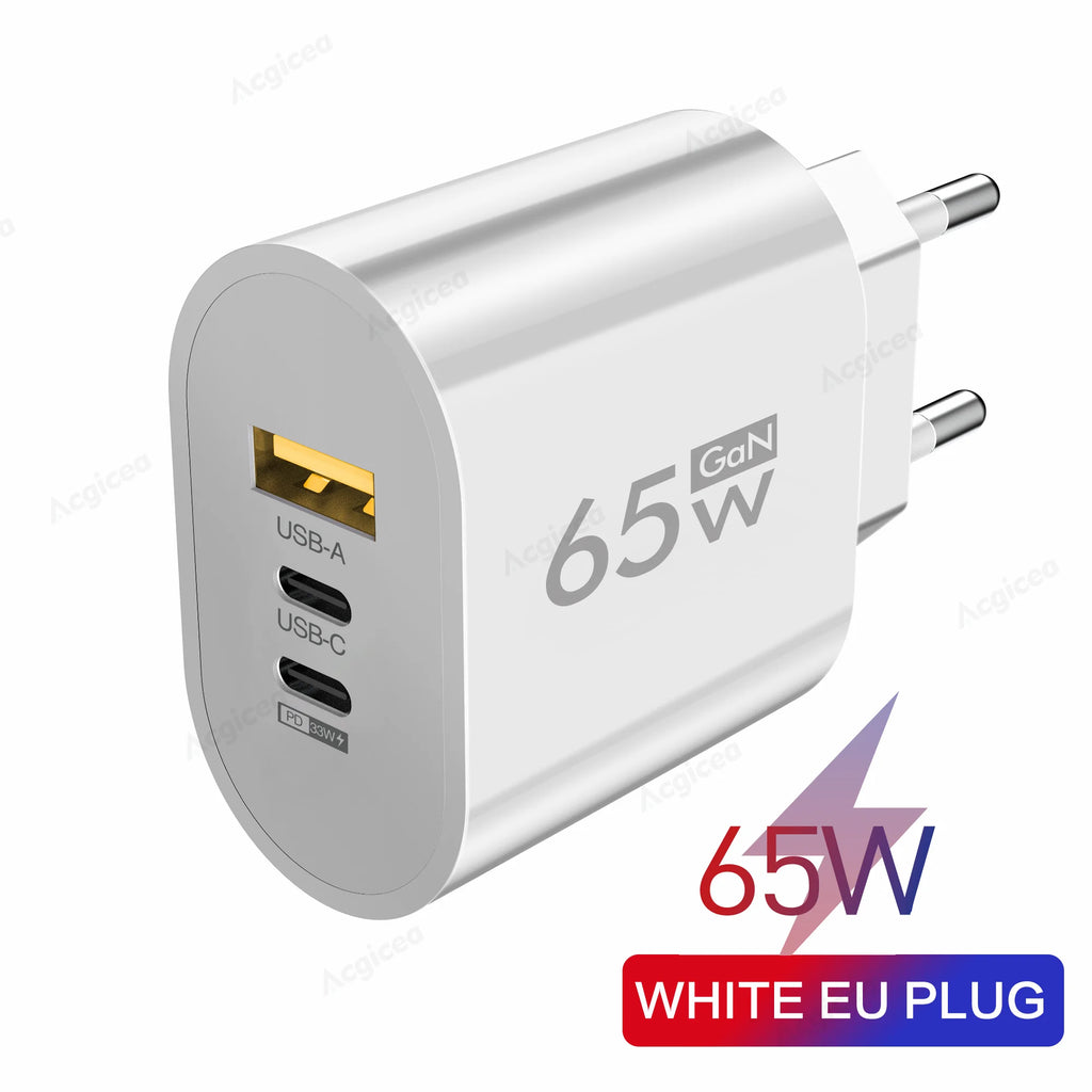 GaN 65W USB Type C EU/US Plug Charger Mobile Phone Power Adapters For iPhone Xiaomi Huawei Samsung Quick Charging Wall Charger