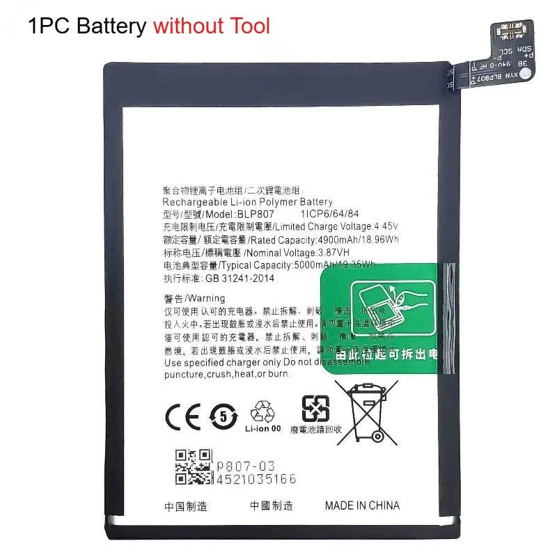 NEW 5000mAh BLP807 Replacement Mobile Phone Battery for OPPO Realme 7 Narzo 30 Pro 5G High-Quality Battery Cell