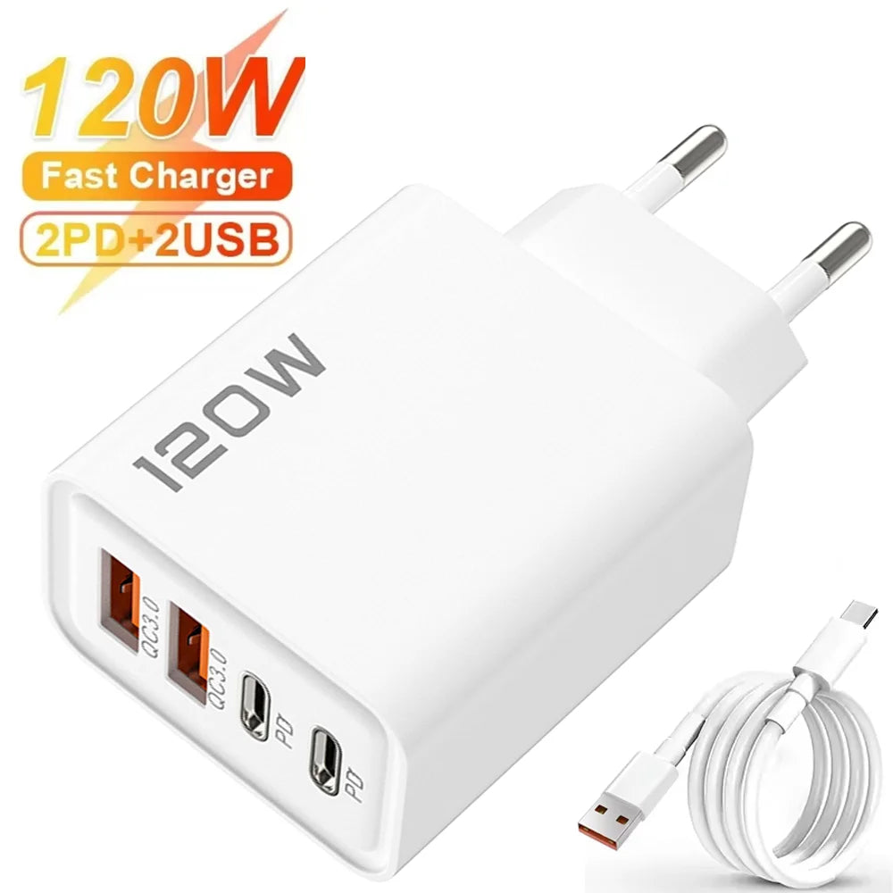 Total 120W Fast Charger USB Type C Cable Fast Charging Phone