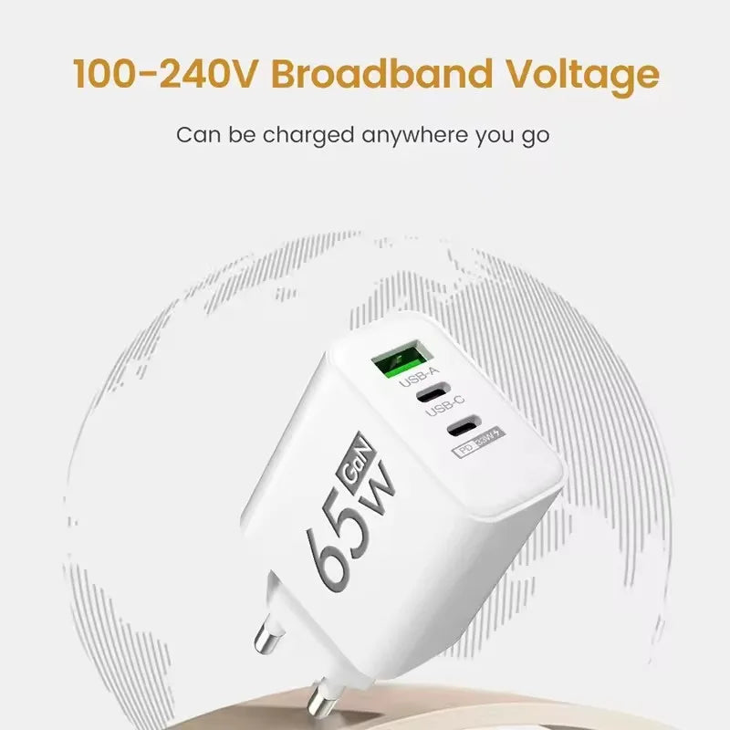 GAN Fast Charging 65W USB European Plug QC3.0 EU KR PD Fast 