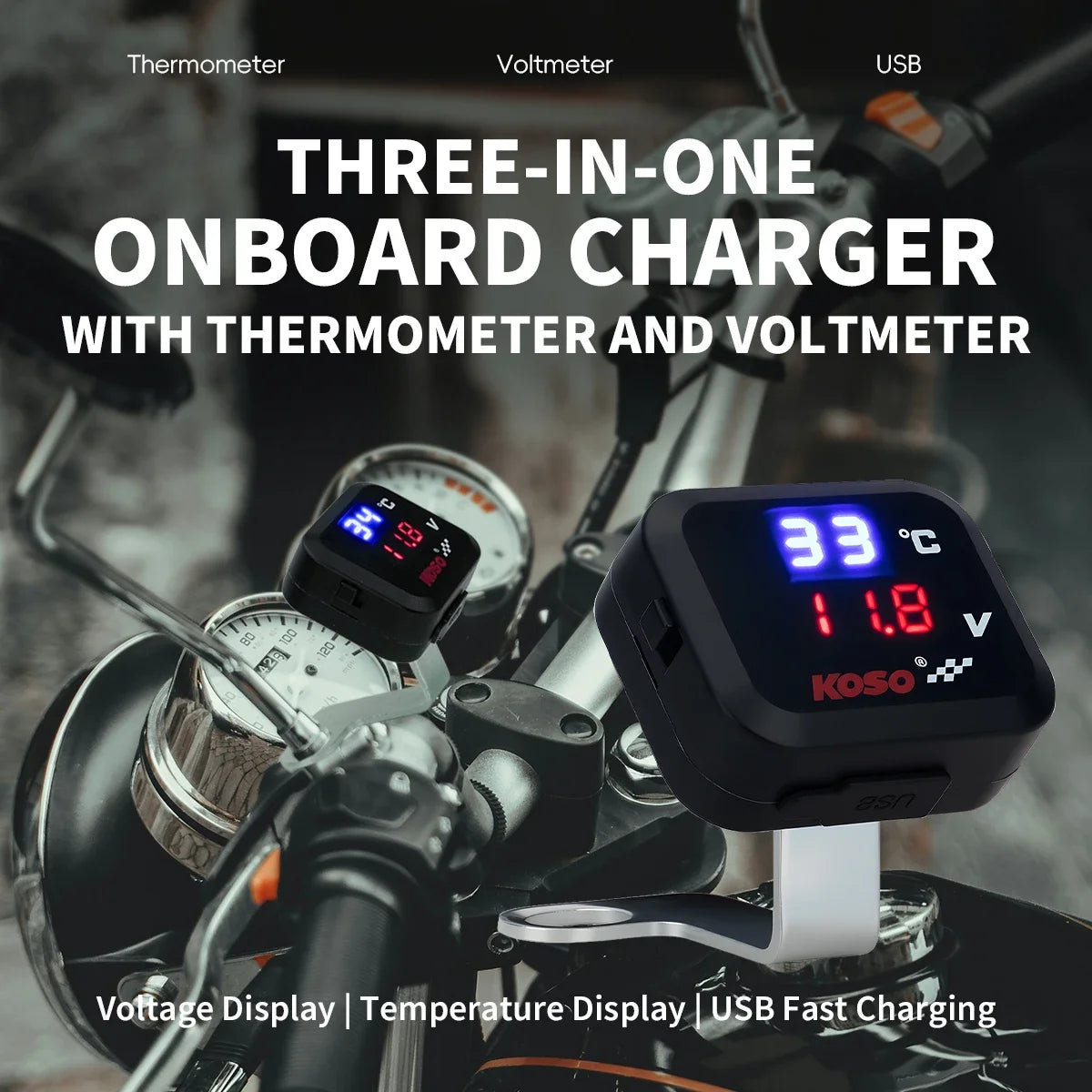 3in1 Mini Water Temperature Gauge Voltmeter Motorcycle Phone