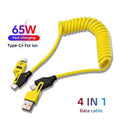 4 in 1 65W Spring Short Data Cable 6A USB Type C Spring Tele