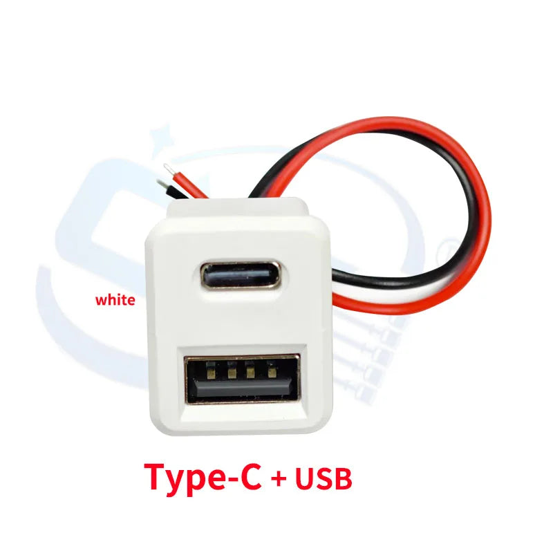 USB 2.0 Connector Female Socket Dual Layer Type C and USB Power Socket Interface with Cable Charging Car Soldering Plug