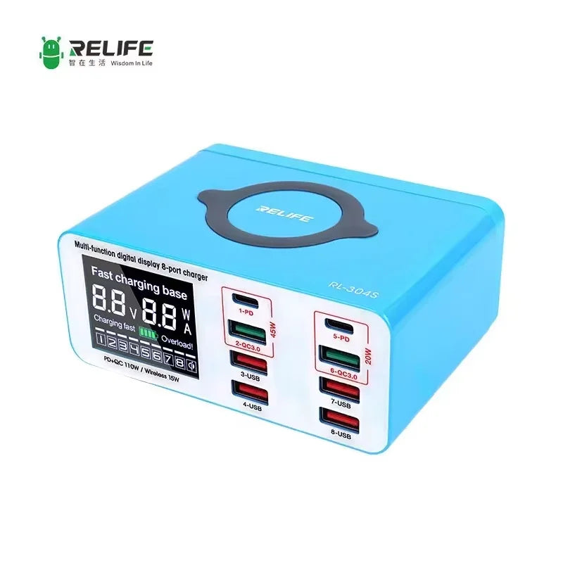 RELIFE RL-309AW Dual QC3.0 USB Charger with LCD Display 8 Ports For Mobile Phones Tablets Laptops Smart Fast Charging Tools