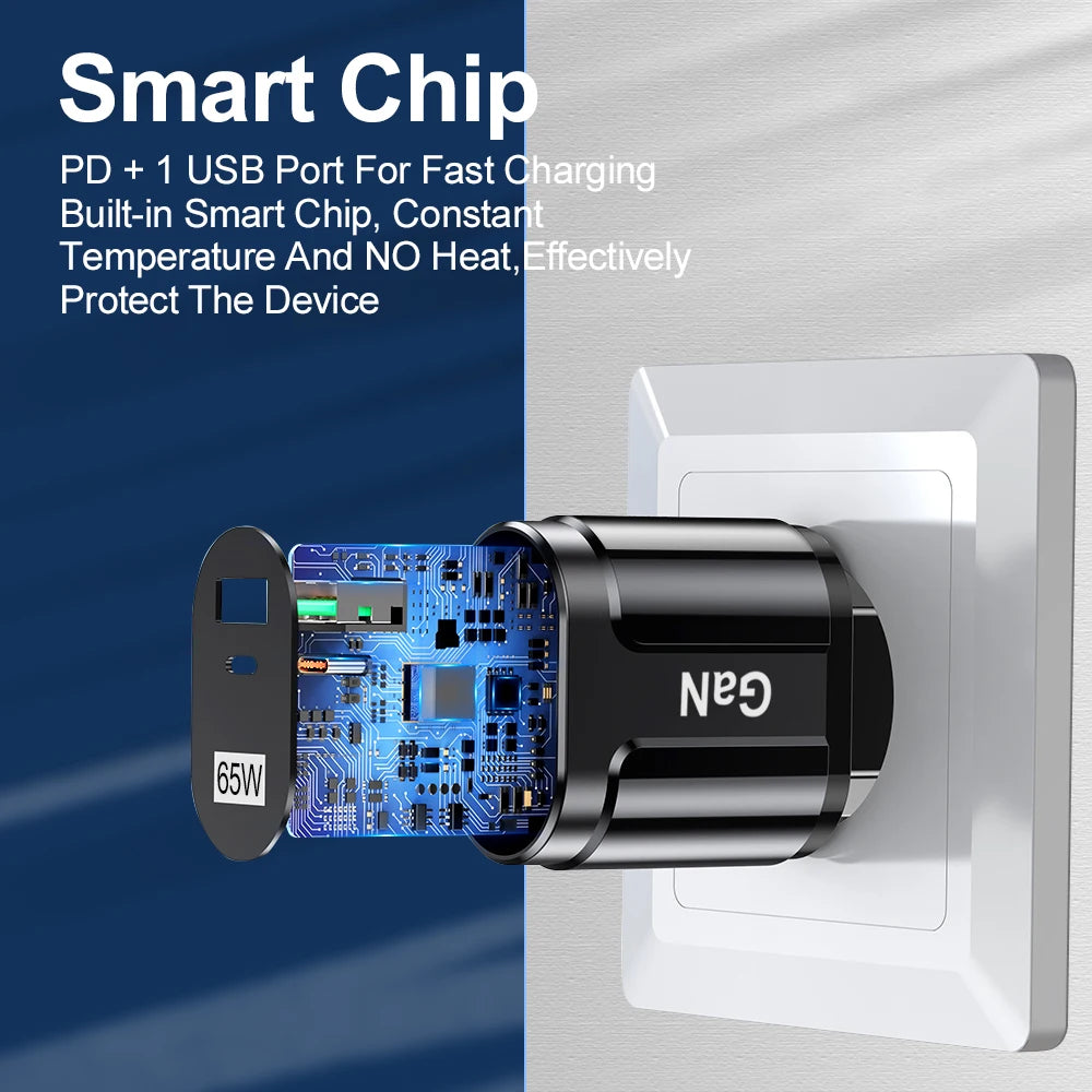 65W GaN USB C Charger Quick Charge Korea EU US Plug PD USB-C