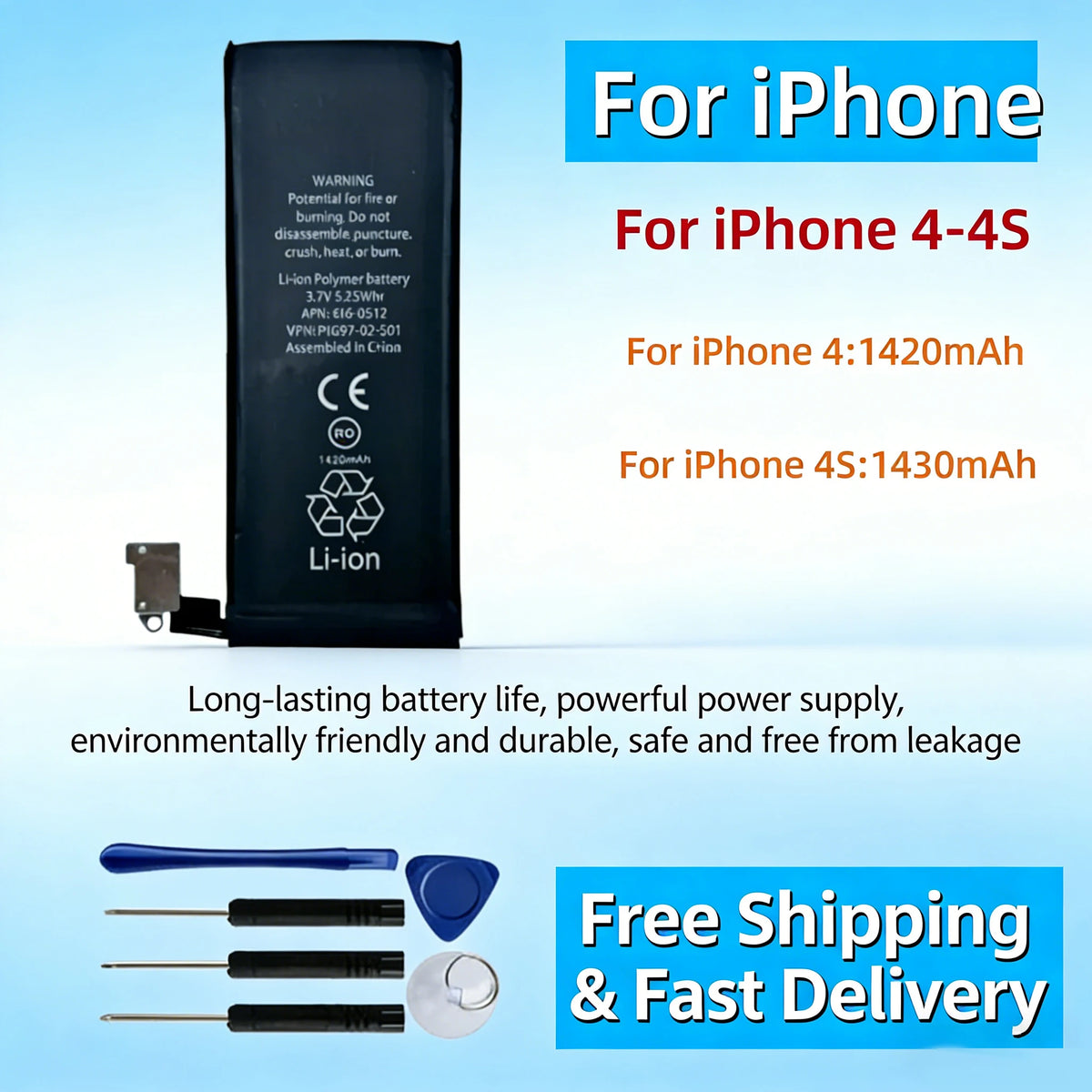 Replacement Battery For iPhone 4 4S 616-0579 616-0580 0-Cycl