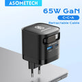 65W GaN USB Charger with Type C Retractable Cable 3 Port QC4
