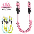 4 in 1 65W Spring Short Data Cable 6A USB Type C Spring Tele