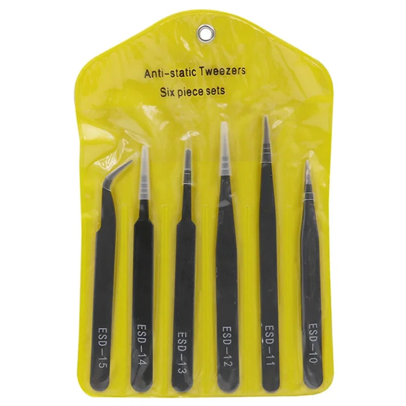 6pcs anti-static stainless steel tweezers set repair repair 