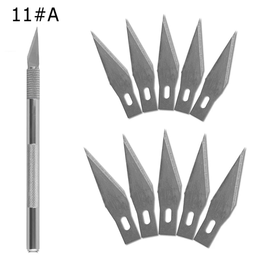 Engraving Non-Slip Metal Knife Kit + 40/10pcs 11 Blades Cutter Craft Knives for Mobile Phone PCB Repair Hand Tools