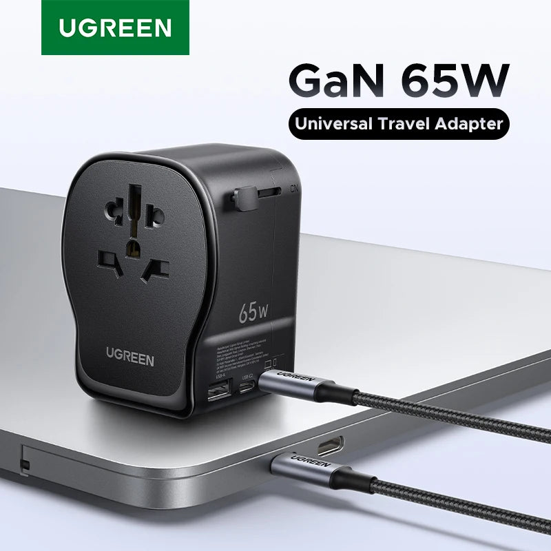 UGREEN 65W GaN Universal Travel Adapter 2 USB-C 1 USB-A AC S