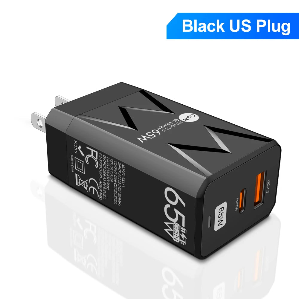 PD 65W GaN Charger for Ipad Laptop USB Type C Super Fast Charging QC3.0 Adapter Notebook Tablet PC for Macbook Huawei Matebook